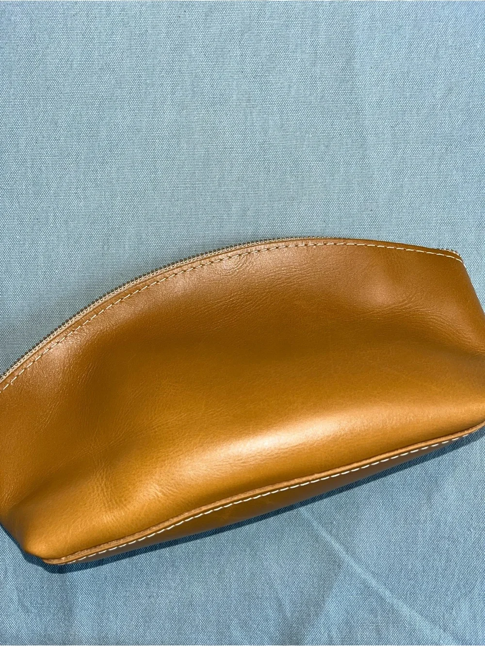 Classic Tan Leather Eclipse Cosmetic Pouch - Smooth Zip Case